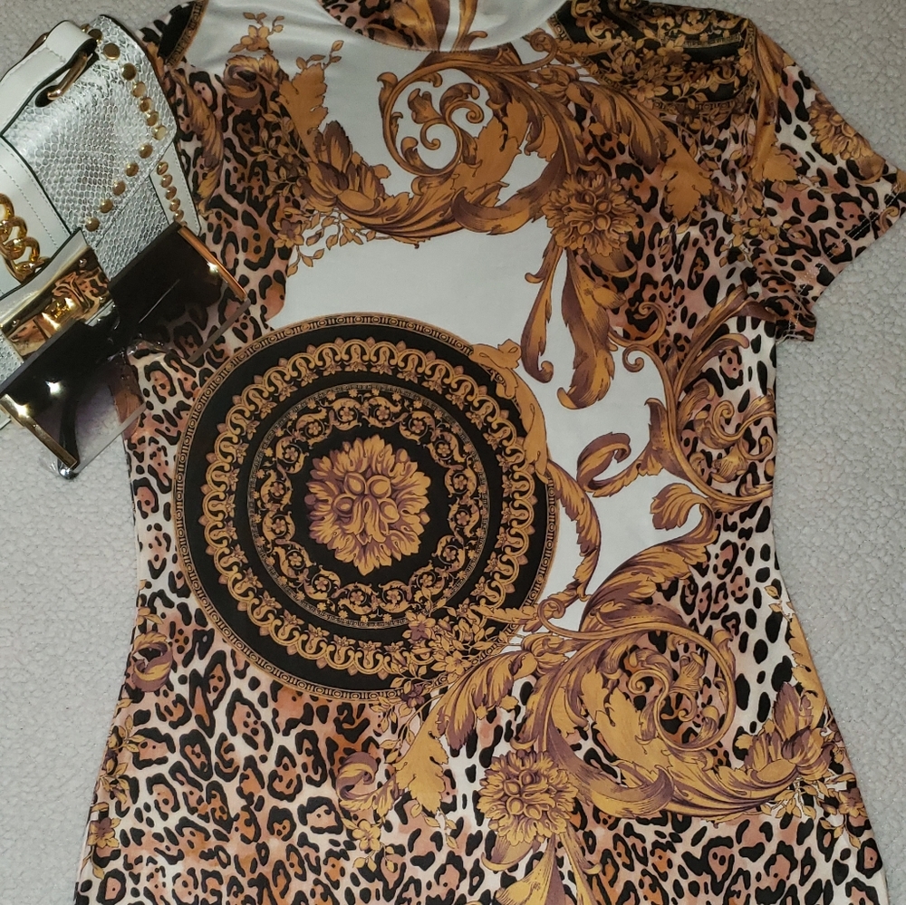 Elegant Multicolor Scarf Print Bodycon Dress - Picture 4 of 7